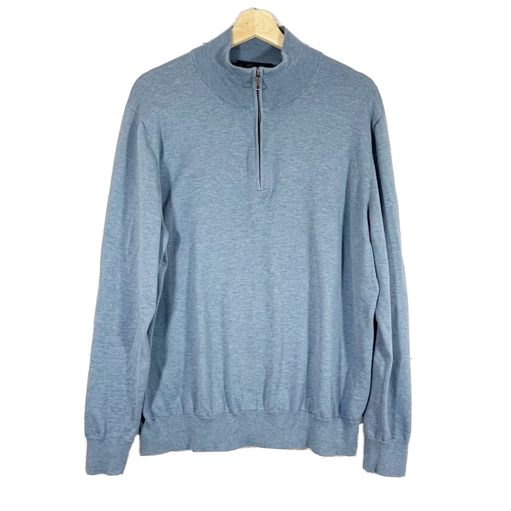 Brooks Brothers Cotton 1/4 Zip Sweater Pullover Blue Sz XL
